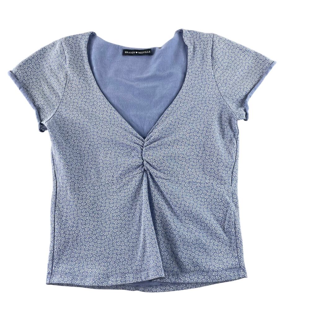 Brandy Melville pumpernickel floral V-neck cropped blouse Sz XS/S Made in Italy